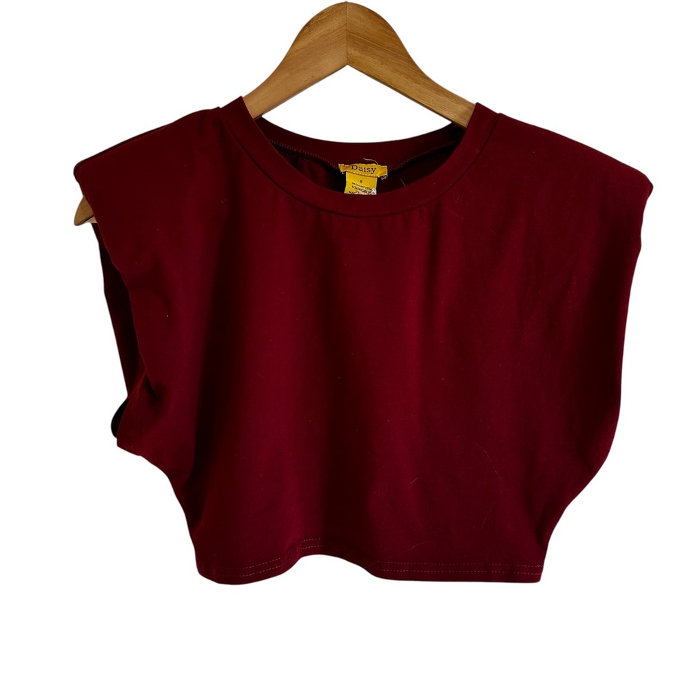 Daisy Cropped‎ Muscle Tee Trendy Casual Top Burgundy Red Sleeveless Small